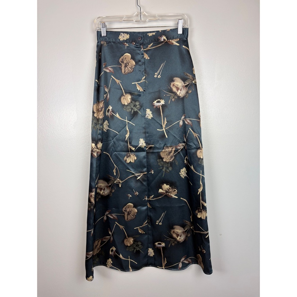 VTG My Michelle Floral Satin Maxi Skirt Blue 9/10 Small Whimsigoth Fairy Grunge - Picture 3 of 10